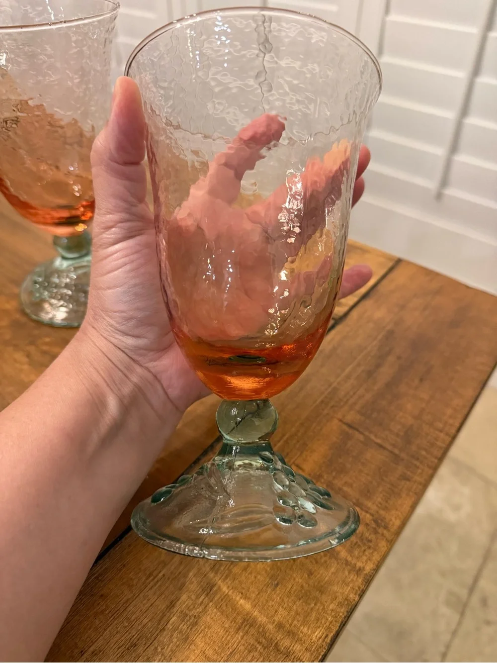 Set of 3 Vintage Pfaltzgraff ~Garden Party Goblet 7.5” Glass Lovely Pink & Green